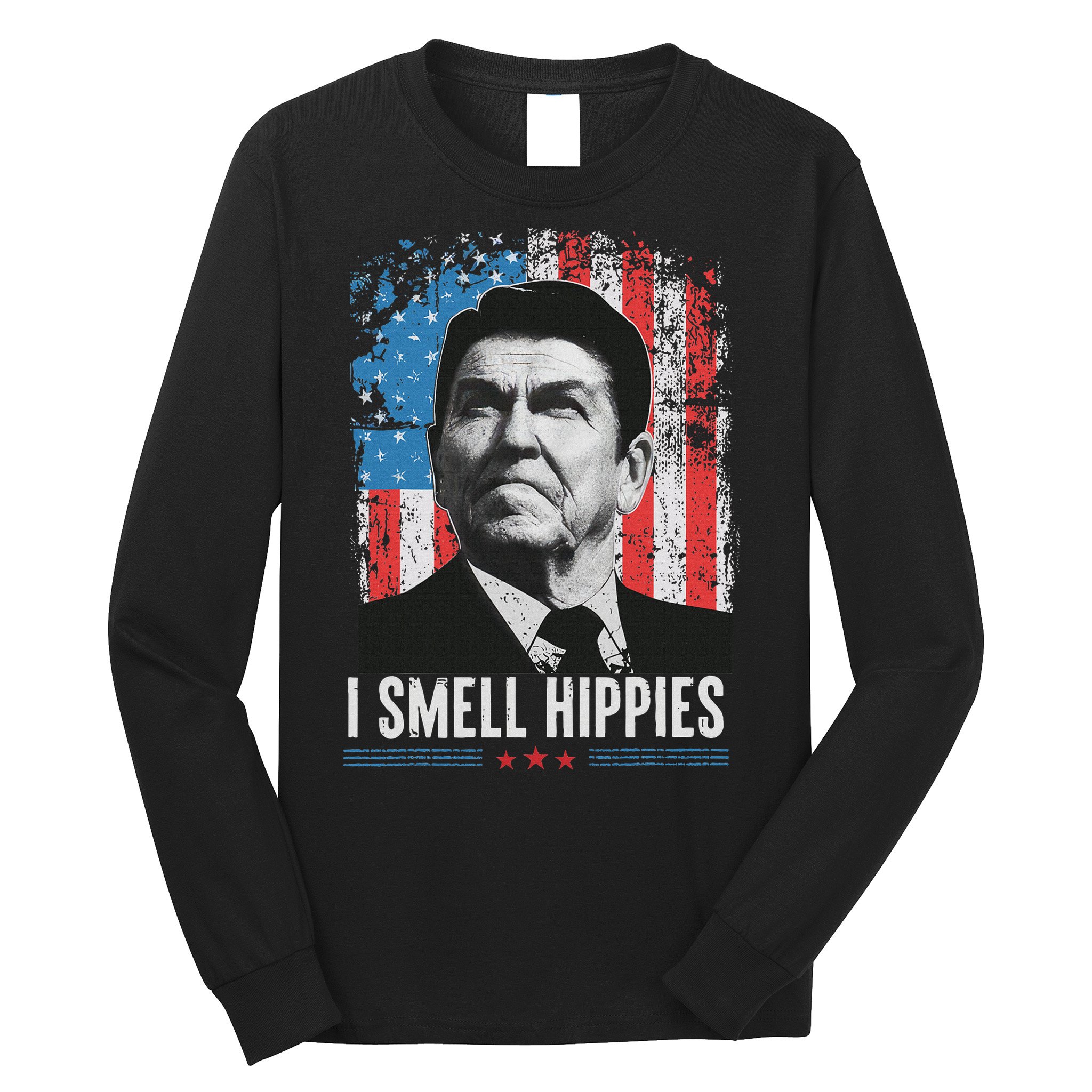 I Smell Hippies Retro American Flag Patriotic 4th Of July Long Sleeve Shirt