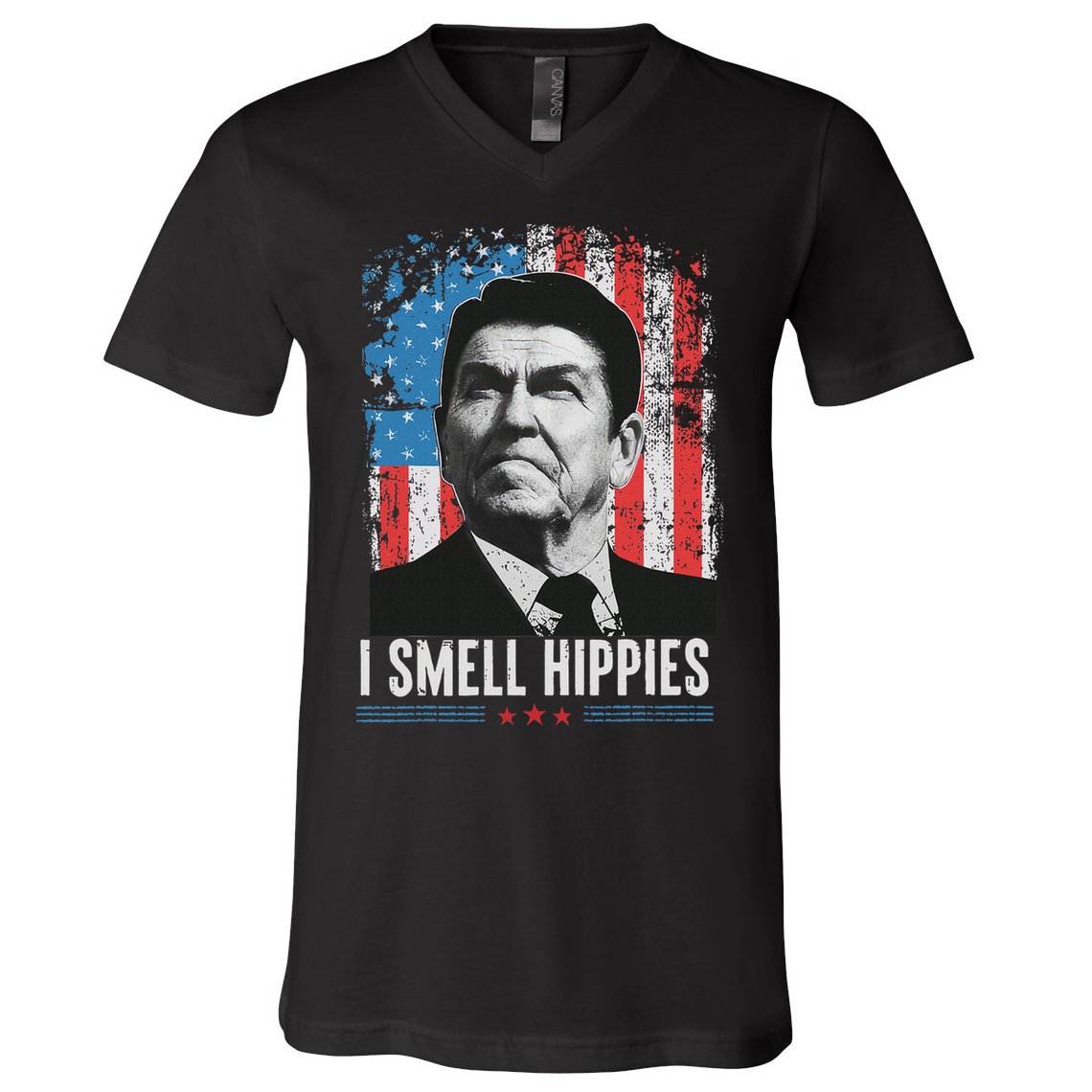 I Smell Hippies Retro American Flag Patriotic 4th Of July V-Neck T-Shirt