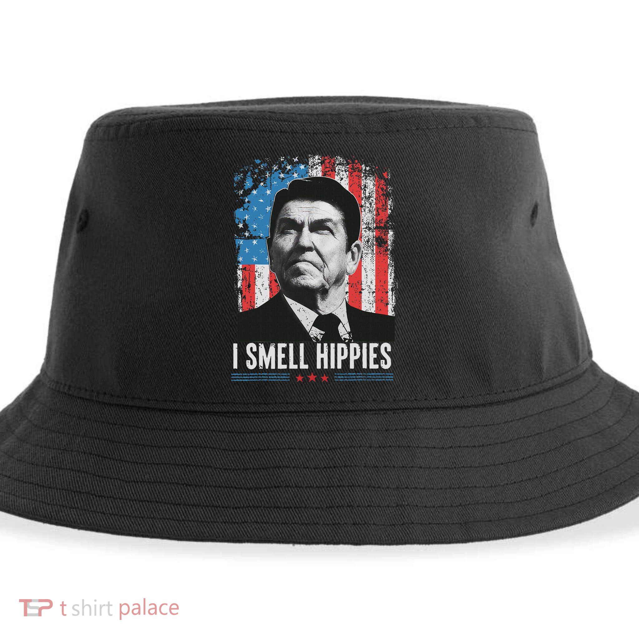 I Smell Hippies Retro American Flag Patriotic 4th Of July Sustainable Bucket Hat