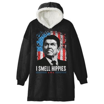I Smell Hippies Retro American Flag Patriotic 4th Of July Hooded Wearable Blanket