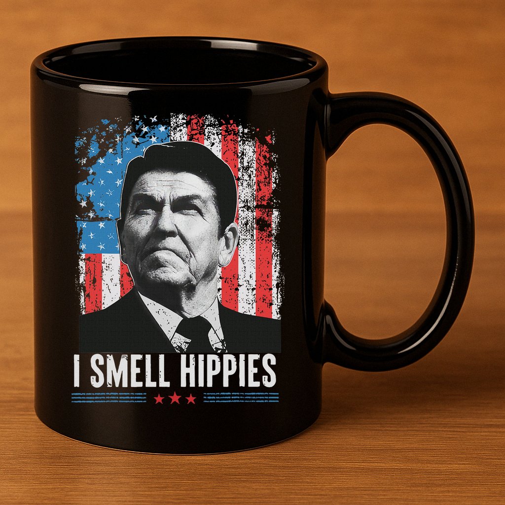 I Smell Hippies Retro American Flag Patriotic 4th Of July 11oz C Handle Ceramic Mug