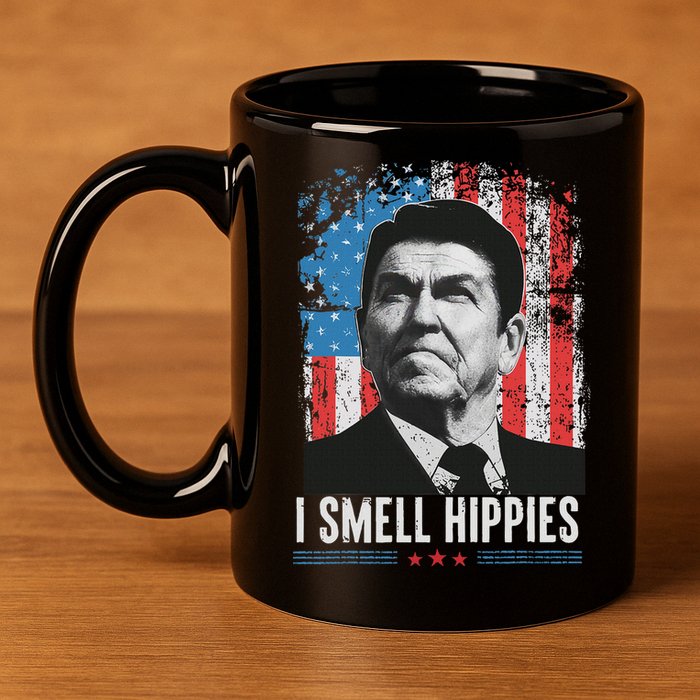 I Smell Hippies Retro American Flag Patriotic 4th Of July 11oz C Handle Ceramic Mug