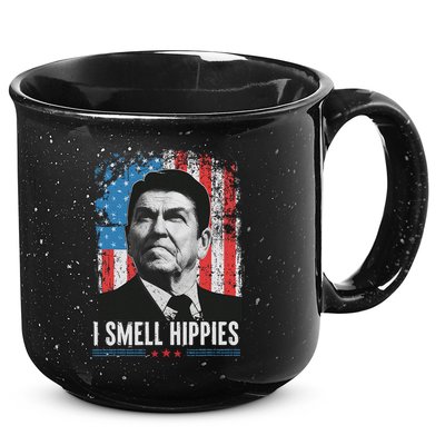 I Smell Hippies Retro American Flag Patriotic 4th Of July 15oz Campfire Ceramic Mug