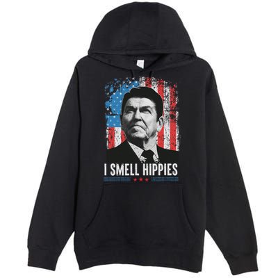I Smell Hippies Retro American Flag Patriotic 4th Of July Premium Pullover Hoodie