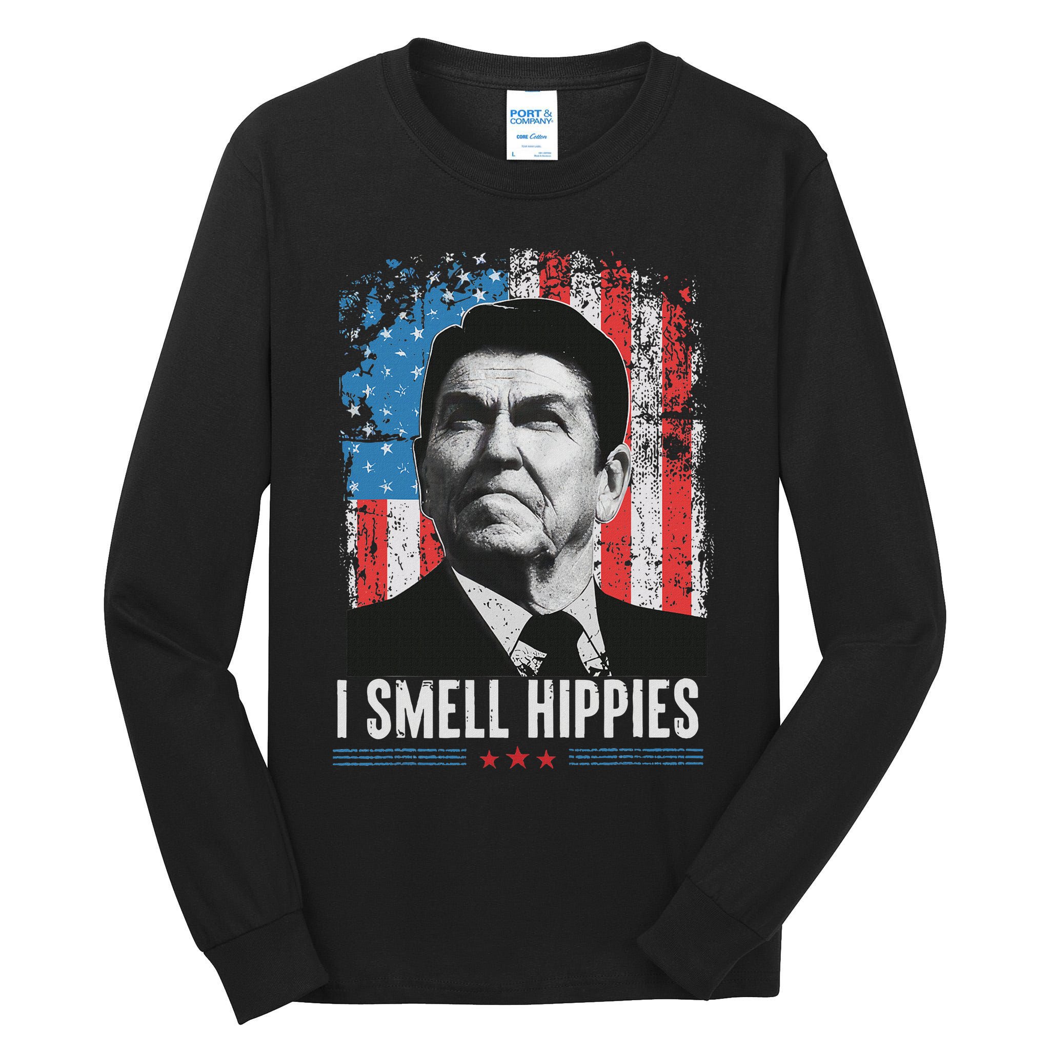 I Smell Hippies Retro American Flag Patriotic 4th Of July Tall Long Sleeve T-Shirt