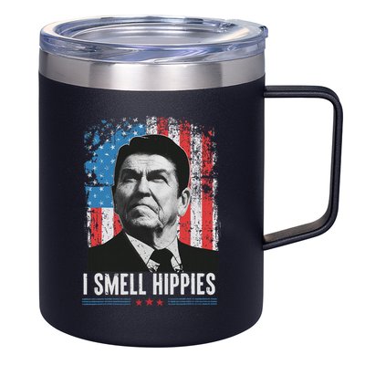 I Smell Hippies Retro American Flag Patriotic 4th Of July 12oz Stainless Steel Coffee Mug