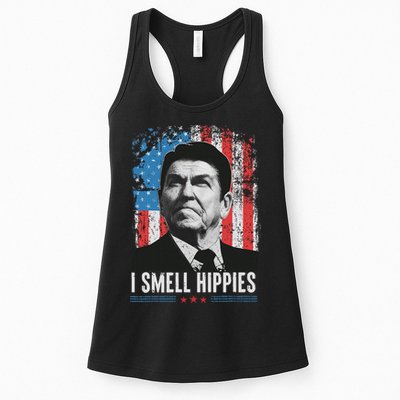 I Smell Hippies Retro American Flag Patriotic 4th Of July Womens Tank Top