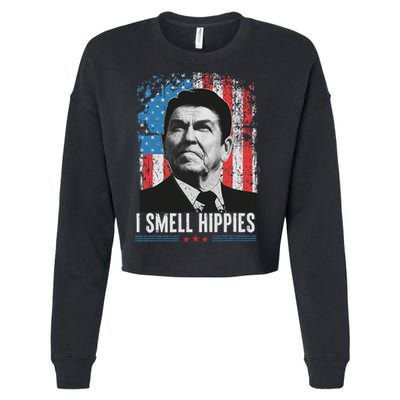 I Smell Hippies Retro American Flag Patriotic 4th Of July Cropped Pullover Crew
