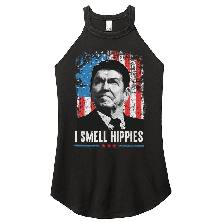 I Smell Hippies Retro American Flag Patriotic 4th Of July Women's Perfect Tri Rocker Tank