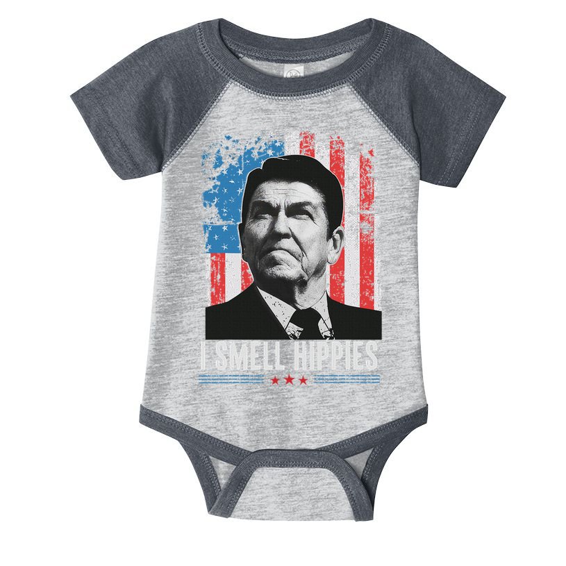 I Smell Hippies Retro American Flag Patriotic 4th Of July Infant Baby Jersey Bodysuit