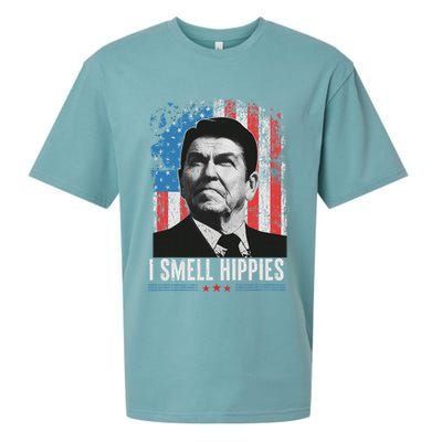 I Smell Hippies Retro American Flag Patriotic 4th Of July Sueded Cloud Jersey T-Shirt