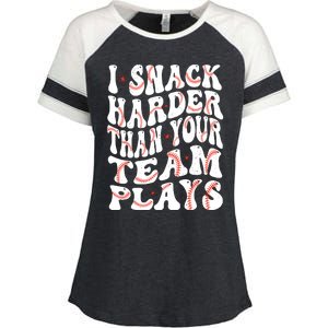 I Snack Harder Than Your Team Plays Softball Baseball Saying Enza Ladies Jersey Colorblock Tee