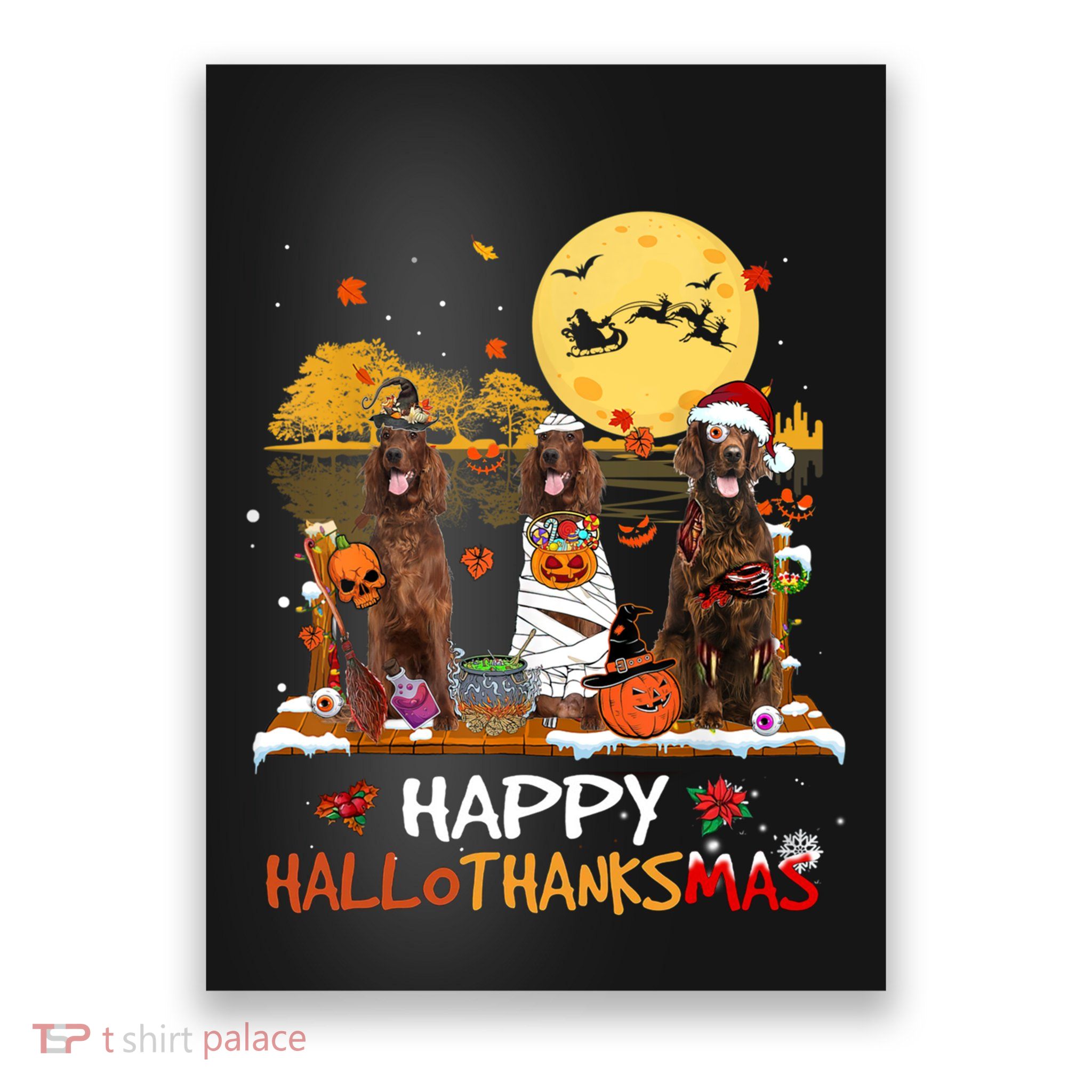 Irish Setter Happy Hallothanksmas Halloween Thanksgiving Poster