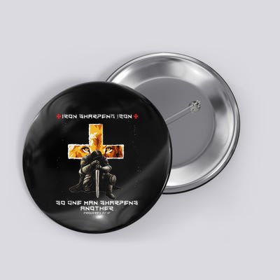 Iron Sharpens Iron Christian Scripture Crosses Lion Graphic Button