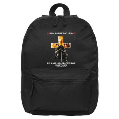 Iron Sharpens Iron Christian Scripture Crosses Lion Graphic 16 in Basic Backpack