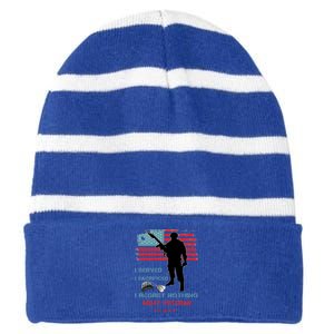 I Served I Sacrificed I Regret Nothing Army Veteran Cute Gift Striped Beanie with Solid Band