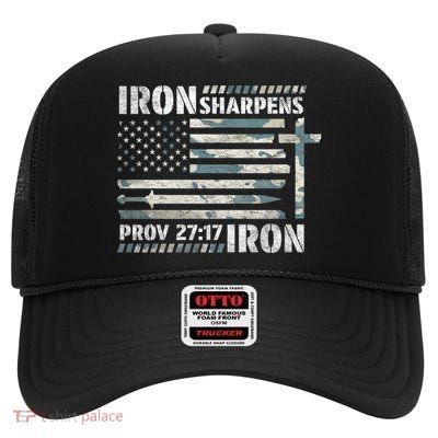 Iron Sharpens Iron Proverbs Bible Verse Christian High Crown Mesh Back Trucker Hat