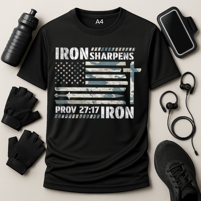 Iron Sharpens Iron Proverbs Bible Verse Christian Cooling Performance Crew T-Shirt