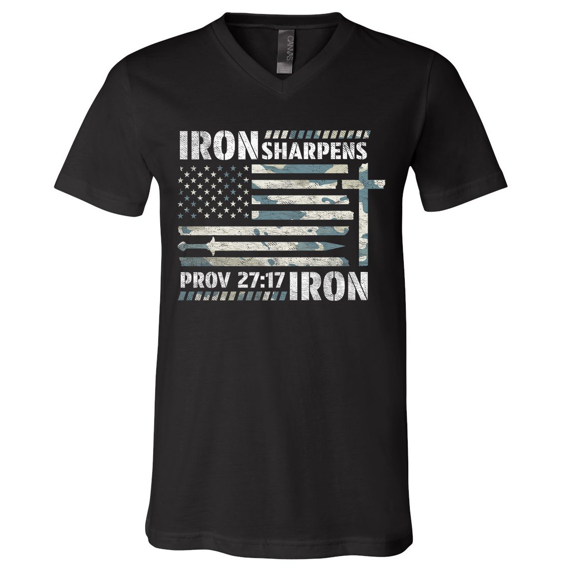 Iron Sharpens Iron Proverbs Bible Verse Christian V-Neck T-Shirt