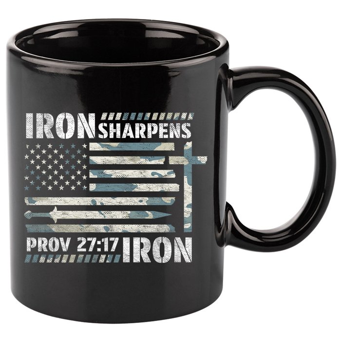 Iron Sharpens Iron Proverbs Bible Verse Christian 11oz C Handle Ceramic Mug