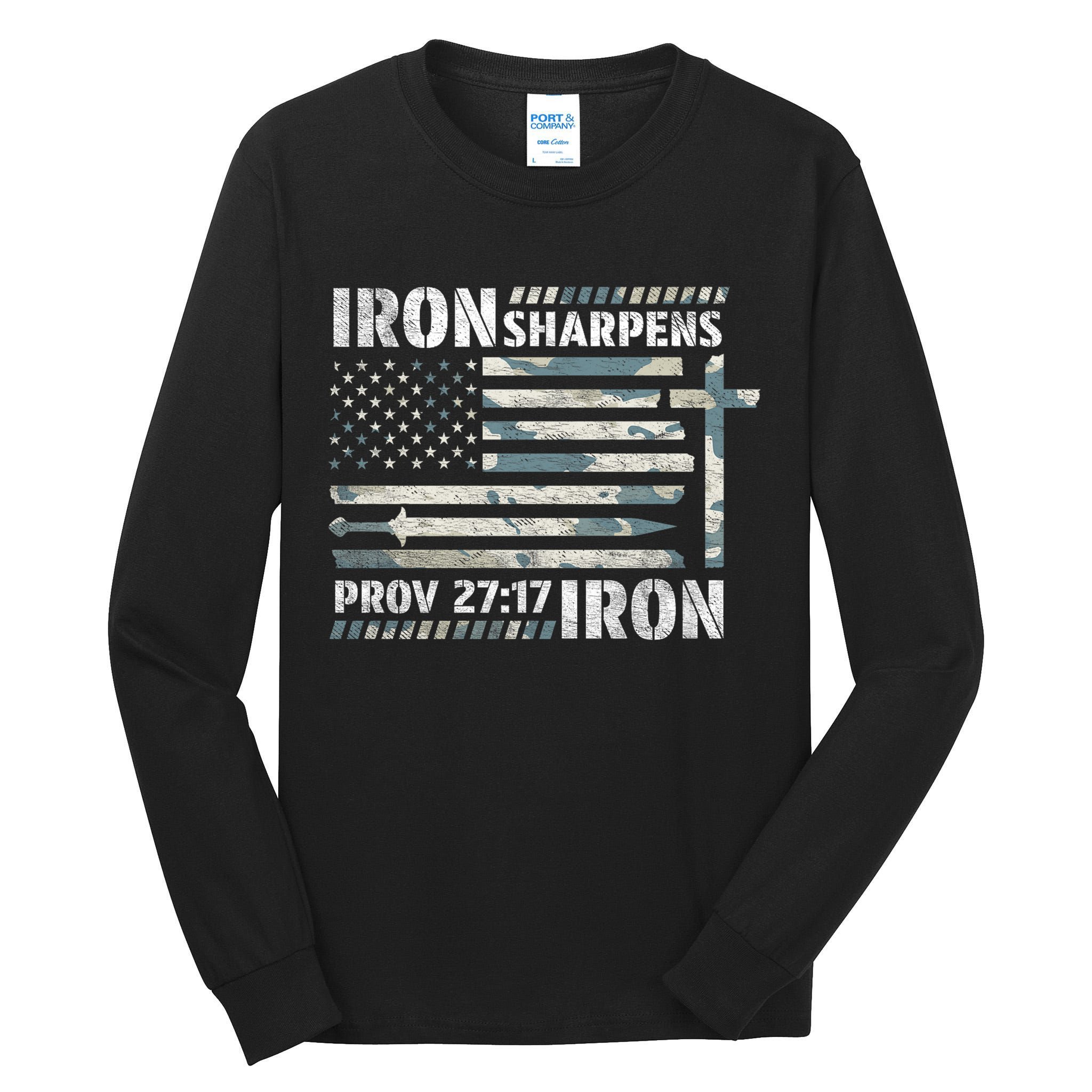 Iron Sharpens Iron Proverbs Bible Verse Christian Tall Long Sleeve T-Shirt