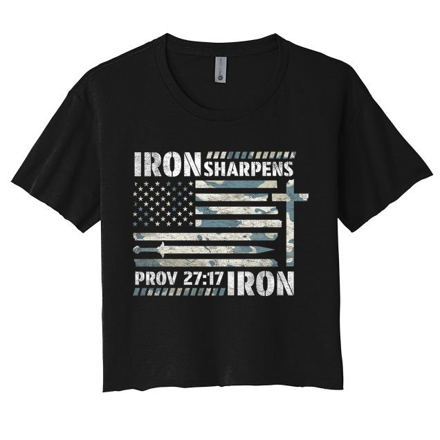 Iron Sharpens Iron Proverbs Bible Verse Christian Women's Crop Top Tee
