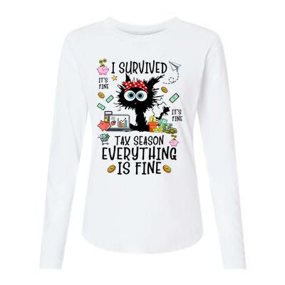 I Survived It’S Fine I’M Fine Tax Season Everything Is Fine Funny Black Cat Womens Cotton Relaxed Long Sleeve T-Shirt