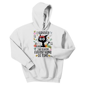 I Survived It’S Fine I’M Fine Tax Season Everything Is Fine Funny Black Cat Kids Hoodie