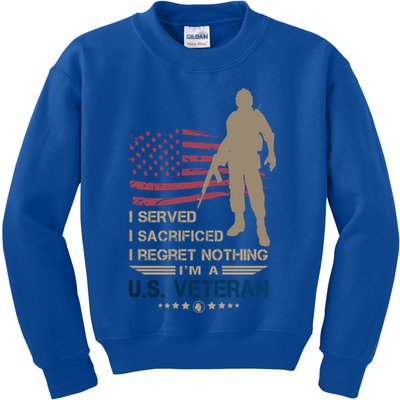 I Served I Sacrificed I Regret Nothing Us Veterans Day Gift Kids Sweatshirt