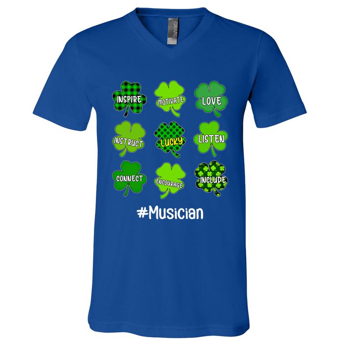 Irish Shamrock Inspire Love Lucky Musician St Patricks Day Gift V-Neck T-Shirt