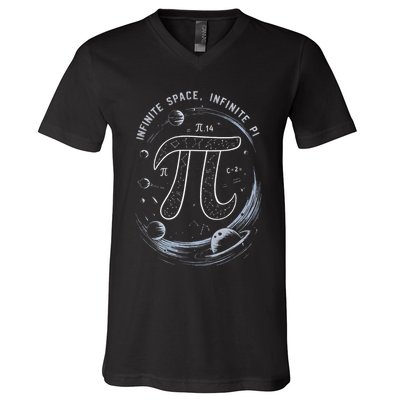 Infinite Space Infinite Pi 3.14 Funny Pi Day Spiral Pi Math .Png V-Neck T-Shirt