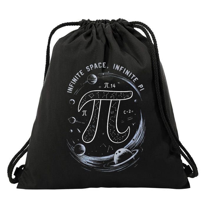 Infinite Space Infinite Pi 3.14 Funny Pi Day Spiral Pi Math .Png Drawstring Bag