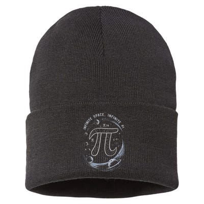 Infinite Space Infinite Pi 3.14 Funny Pi Day Spiral Pi Math .Png Sustainable Knit Beanie