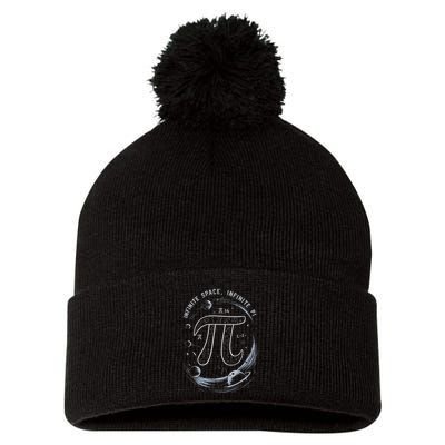 Infinite Space Infinite Pi 3.14 Funny Pi Day Spiral Pi Math .Png Pom Pom 12in Knit Beanie