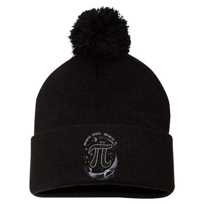 Infinite Space Infinite Pi 3.14 Funny Pi Day Spiral Pi Math .Png Pom Pom 12in Knit Beanie