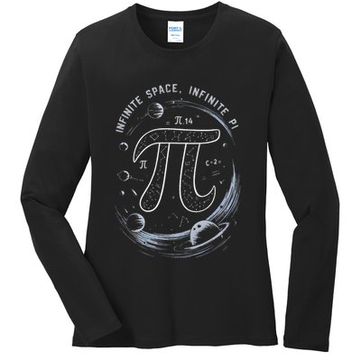 Infinite Space Infinite Pi 3.14 Funny Pi Day Spiral Pi Math .Png Ladies Long Sleeve Shirt