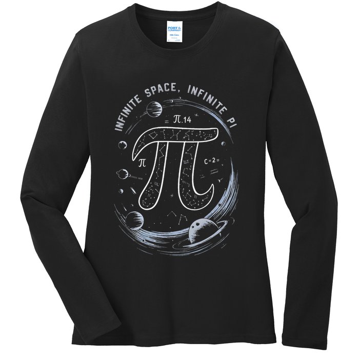 Infinite Space Infinite Pi 3.14 Funny Pi Day Spiral Pi Math .Png Ladies Long Sleeve Shirt