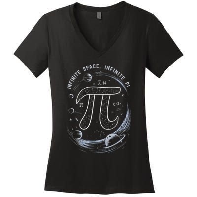Infinite Space Infinite Pi 3.14 Funny Pi Day Spiral Pi Math .Png Women's V-Neck T-Shirt