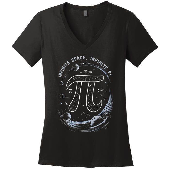 Infinite Space Infinite Pi 3.14 Funny Pi Day Spiral Pi Math .Png Women's V-Neck T-Shirt