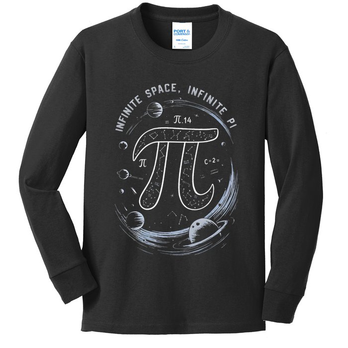 Infinite Space Infinite Pi 3.14 Funny Pi Day Spiral Pi Math .Png Kids Long Sleeve Shirt