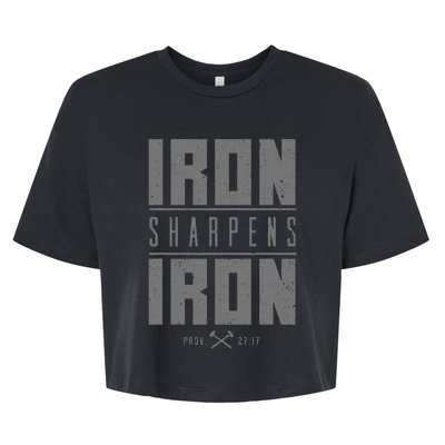 Iron Sharpens Iron Christian Bible Scripture Gym Workout Bella+Canvas Jersey Crop Tee