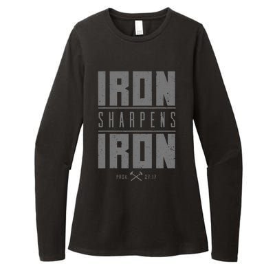 Iron Sharpens Iron Christian Bible Scripture Gym Workout Womens CVC Long Sleeve Shirt