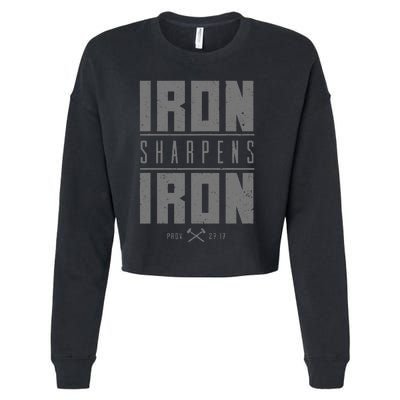 Iron Sharpens Iron Christian Bible Scripture Gym Workout Cropped Pullover Crew