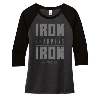 Iron Sharpens Iron Christian Bible Scripture Gym Workout Women's Tri-Blend 3/4-Sleeve Raglan Shirt