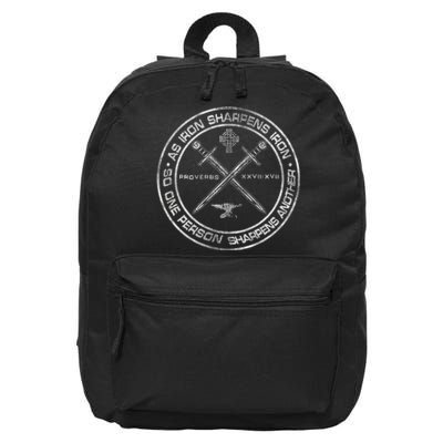 Iron Sharpens Iron Proverbs 2717 Christian Quote 16 in Basic Backpack