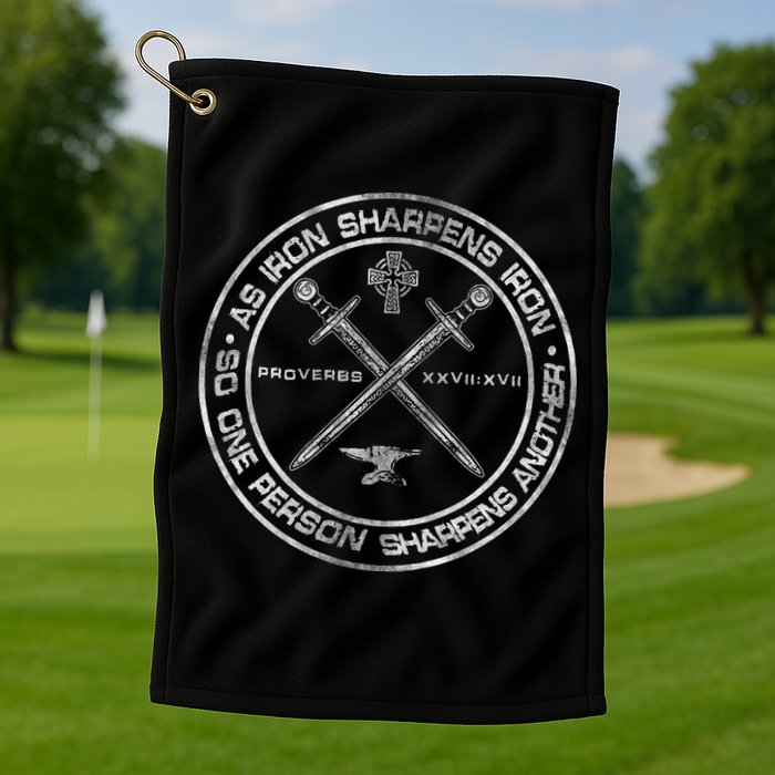 Iron Sharpens Iron Proverbs 2717 Christian Quote Golf Towel