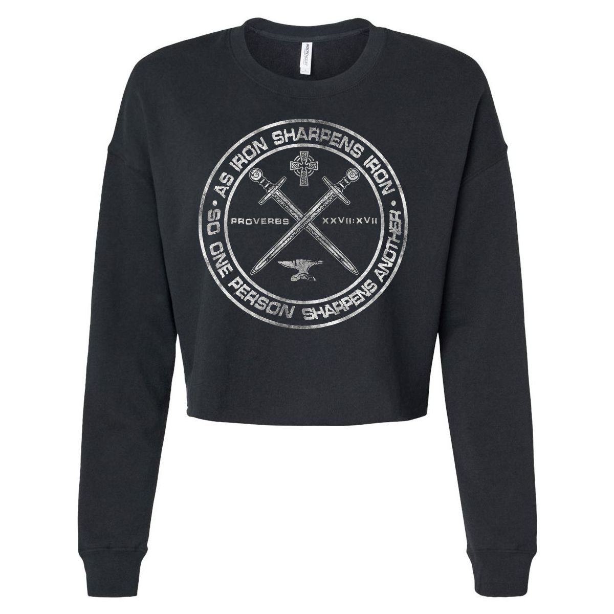 Iron Sharpens Iron Proverbs 2717 Christian Quote Cropped Pullover Crew
