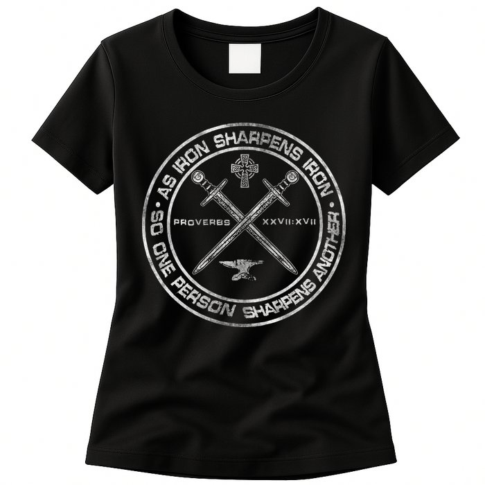 Iron Sharpens Iron Proverbs 2717 Christian Quote Womens T-Shirt