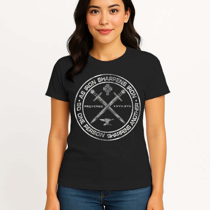 Iron Sharpens Iron Proverbs 2717 Christian Quote Womens T-Shirt