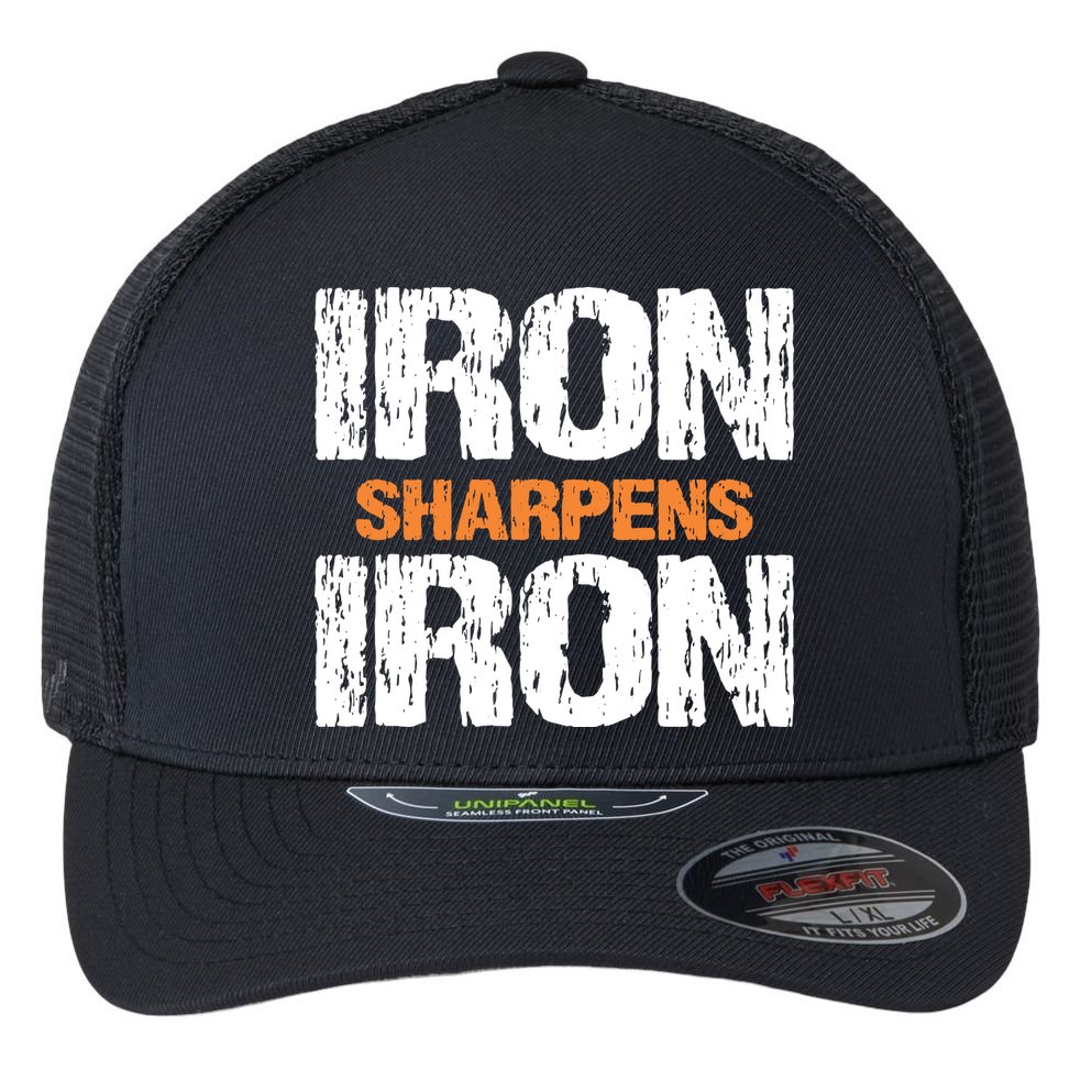 Iron Sharpens Iron Funny Christian Flexfit Unipanel Trucker Cap
